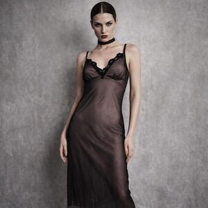 Vintage 90s Y2K Fredericks of Hollywood Womens S Black Mesh Over Pink Slip Dress